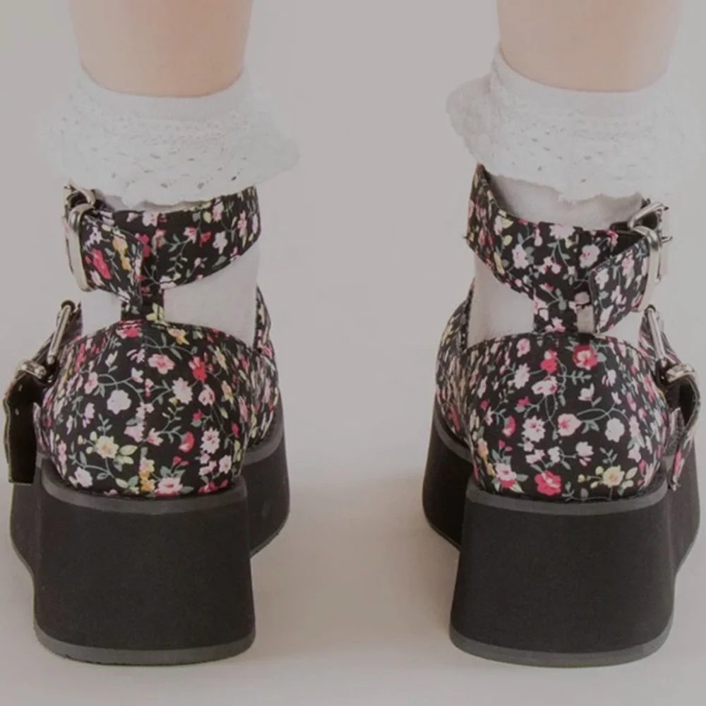 DEMONIA Sprite Floral Platform Heart Mary Jane Shoes